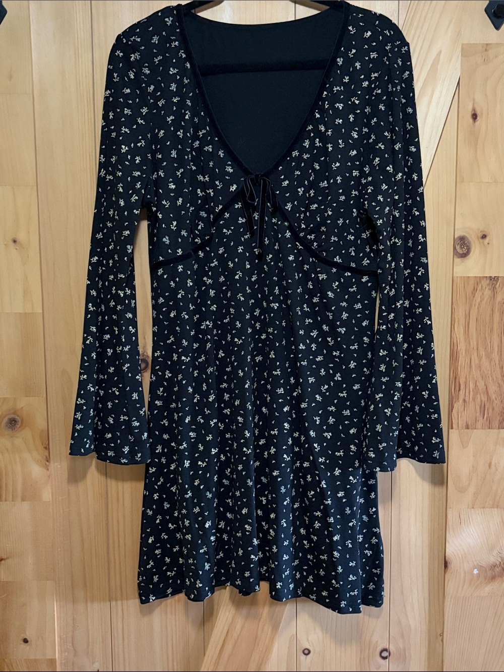 Cider Black and White Floral Dress with Bell Sleeves